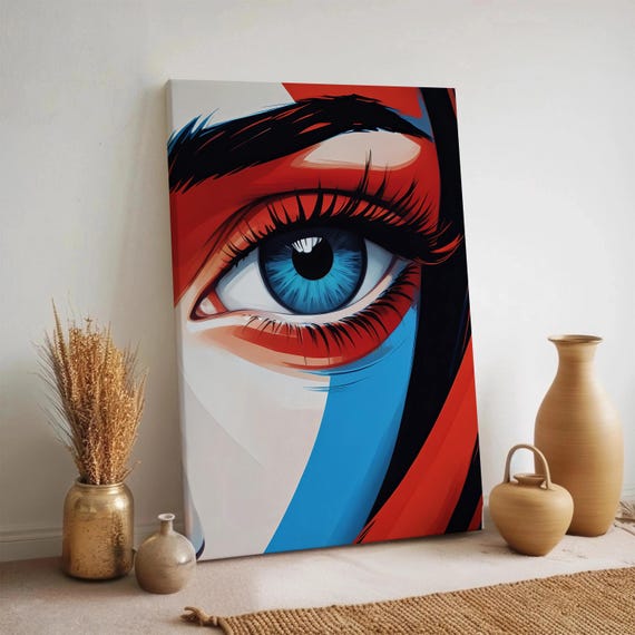 Modern Eye Wall Art Canvas Colorful Blue Print Abstract Face Poster Red White Pop Decor Framed Graphic For Living Room