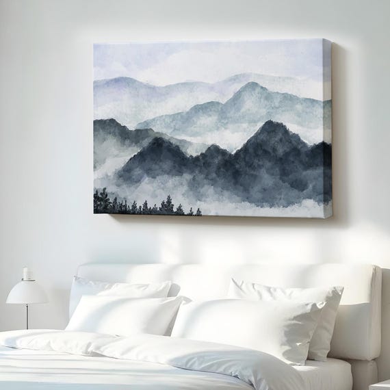 Mountain Landscape Watercolor Look Decorative Canvas Wall Art Housewarming Gifts Abstract Print Modern Decor