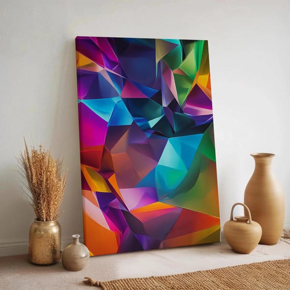 Colorful Geometric Wall Art Modern Abstract Design Vibrant Polygon Shapes Canvas For Living Room Artwork Contemporary Decor