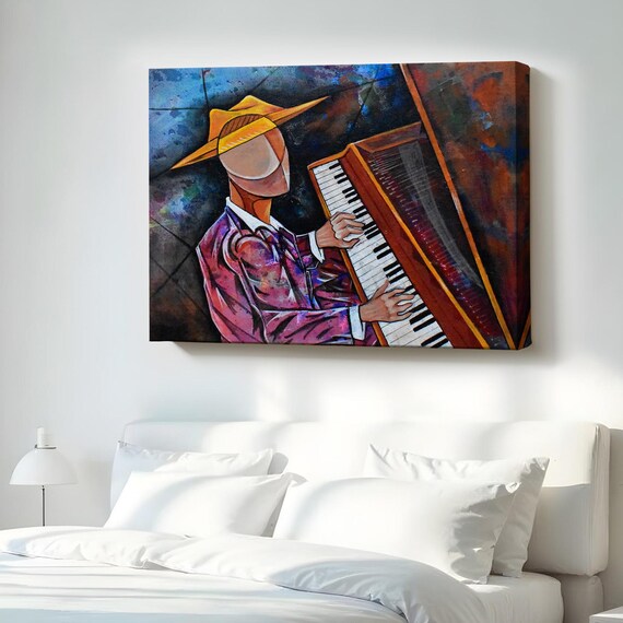 Faceless Pianist Cubist Surreal Jazz Musician Canvas Style Art Poster