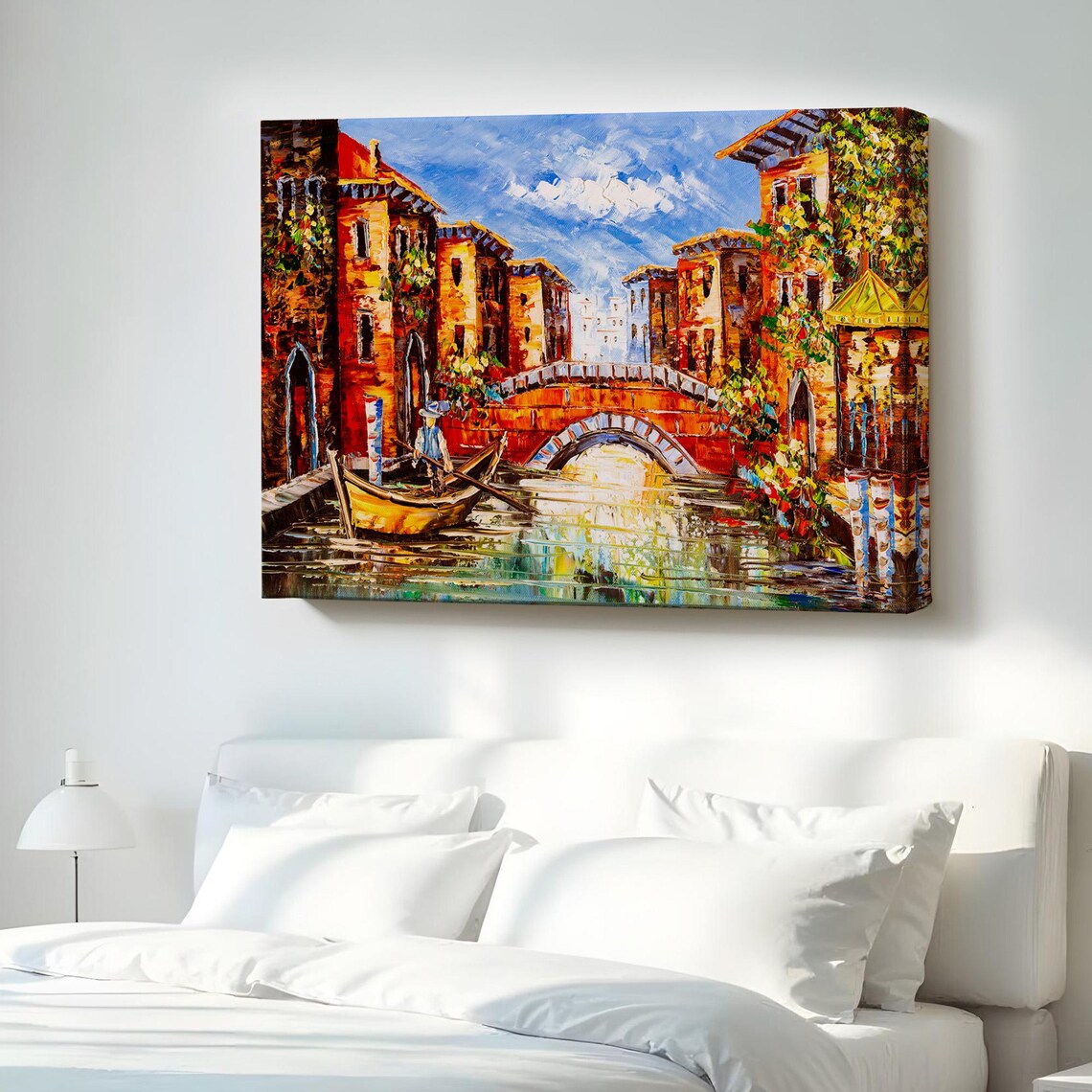 Venice Canal Gondola Bridge Oil Painting Italian Impressionist Art Poster