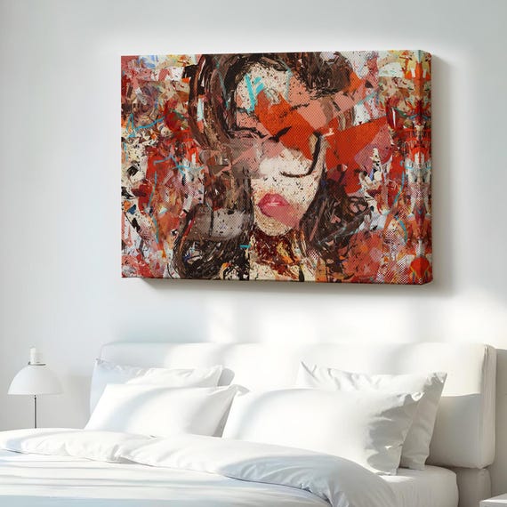 Contemporary Art Woman Portrait Oil Painting Look Decorative Canvas Wall Housewarming Gift