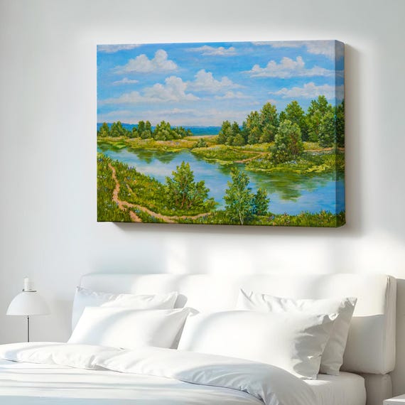 Russian River Oil Painting Style Decorative Canvas Wall Art Nature Decor Print