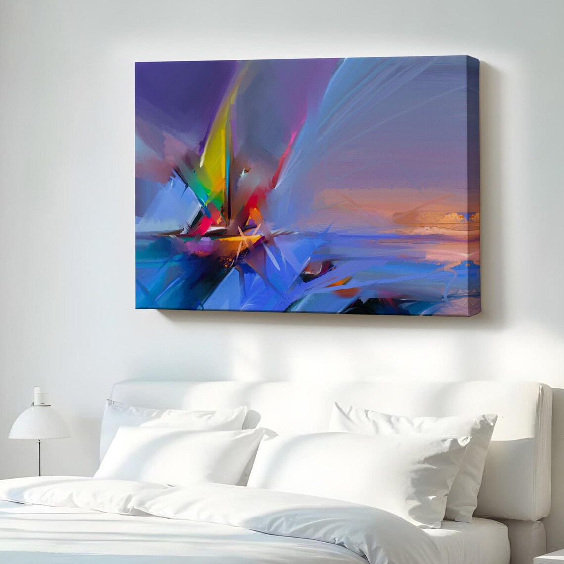 Abstract Sailboat Colorful Sails Blue Ocean Sunset Modern Art Poster