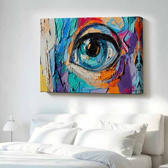 Colorful Womans Eye Oil Painting Look Wall Art Illustration Canvas Housewarming Gifts Framed Large