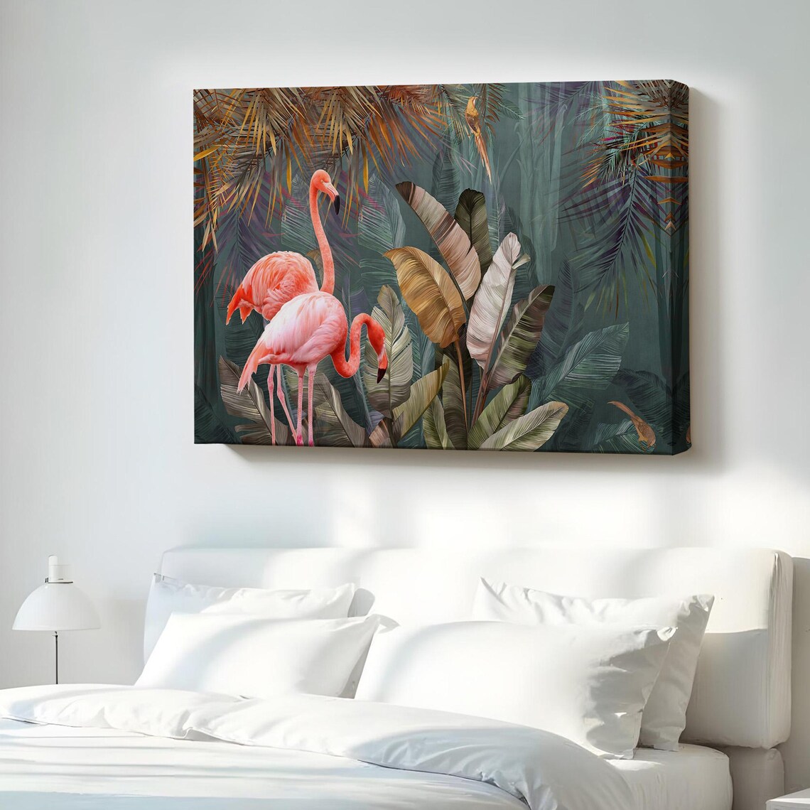 Pink Flamingos in Lush Tropical Jungle Oil Painting Style Poster
