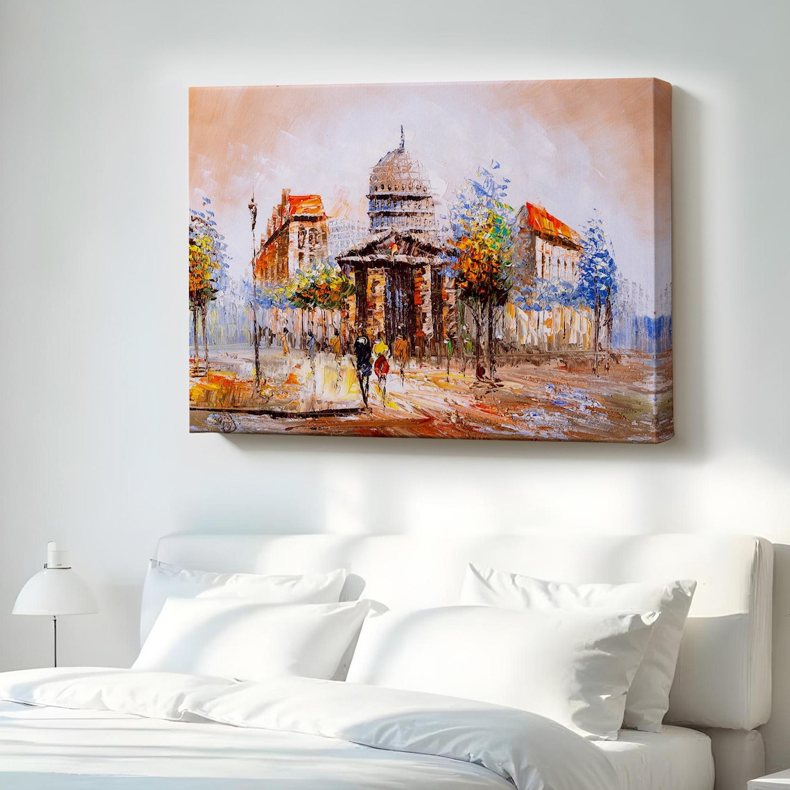 European Street Domed Church Autumn Trees Oil Painting City Wall Poster