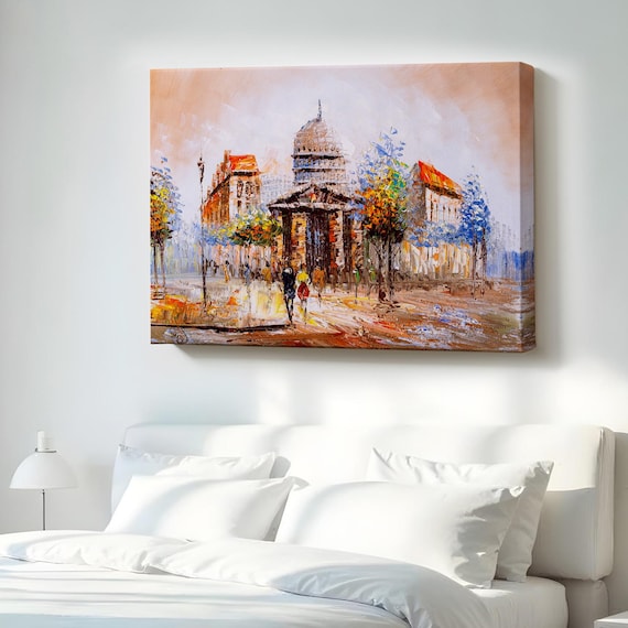 European Street Domed Church Autumn Trees Oil Painting City Wall Poster