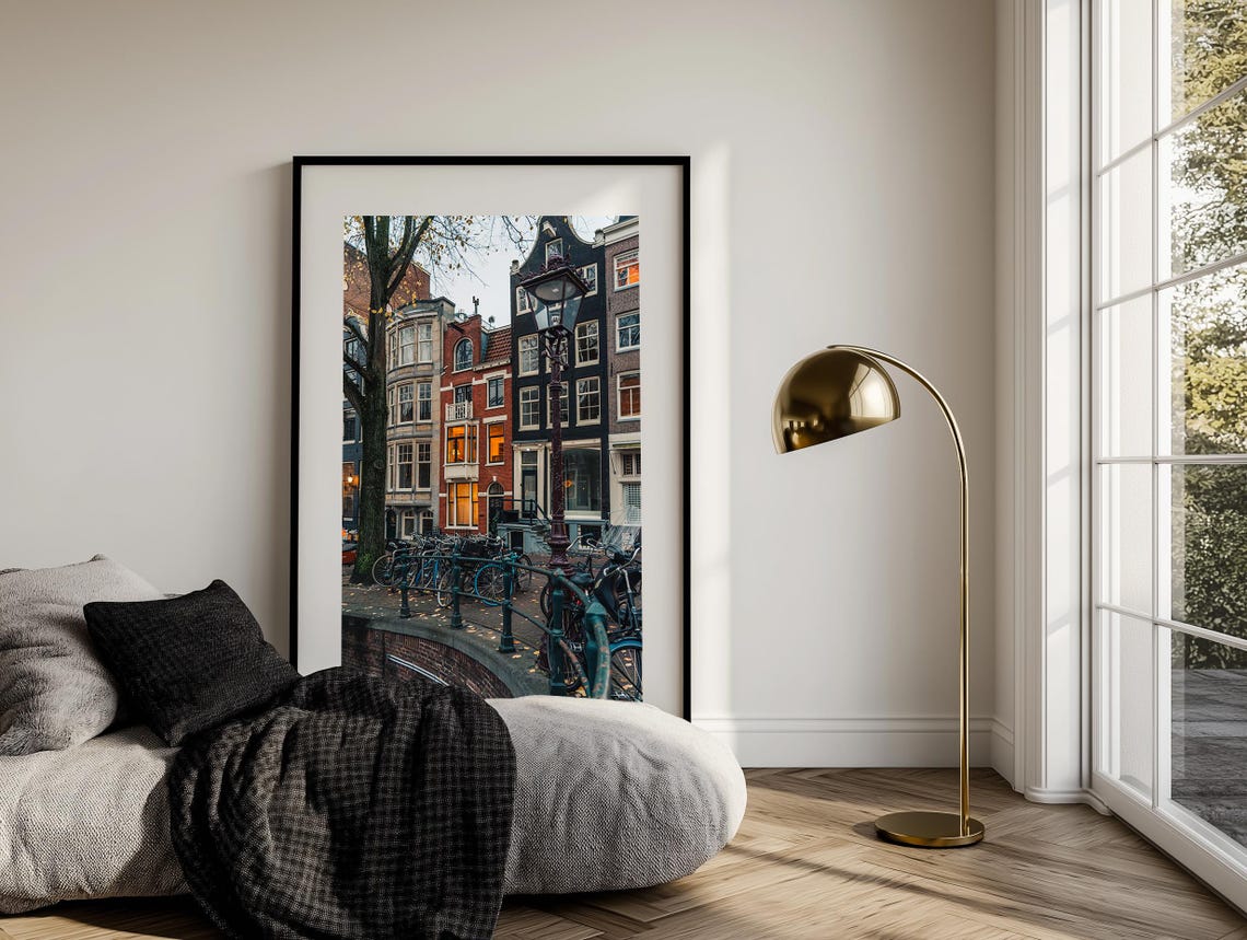 Amsterdam Netherlands Canal Bridge Lamppost And Bicycles Photo Poster - Image 2