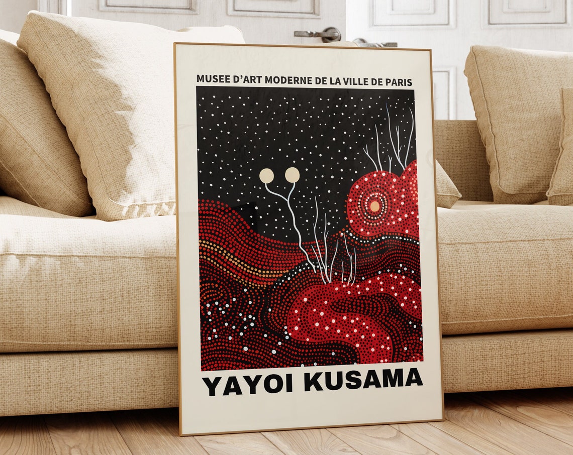 Yayoi Kusama Starry Night Red Dotted Hills Paris Museum Poster