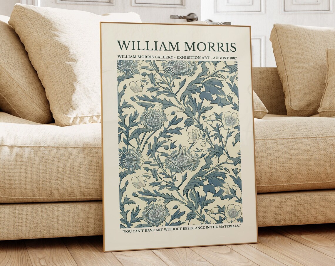 William Morris Blue Floral Gallery Exhibition 1887 Art Poster