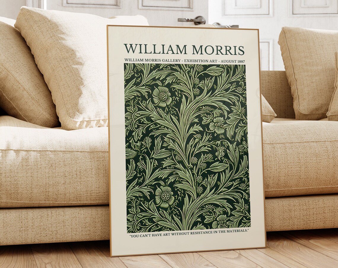 William Morris Dark Green Floral Vine Exhibition 1887 Poster