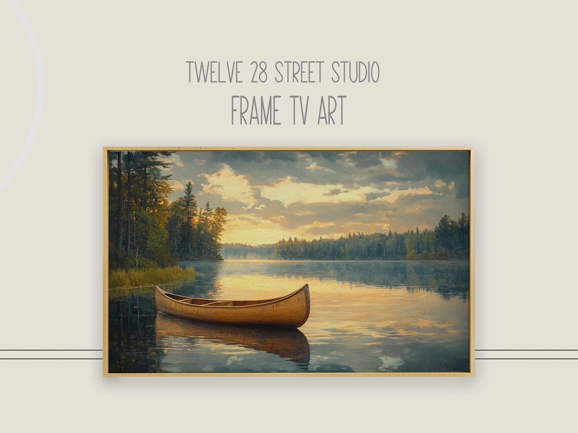 Lake Life Canoe Art Print, Lake Landscape Nature