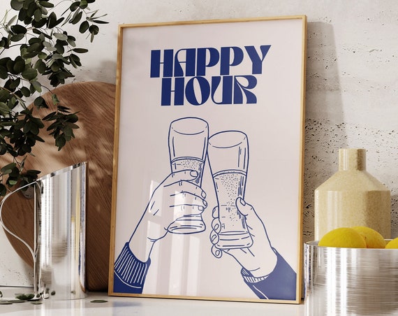 Happy Hour Drinks Wall Art Printaesthetic Girly Bar Cart Artpreppy Posterstrendy Wall Artcocktails Artretro Bar Cart Artretro Wall Art