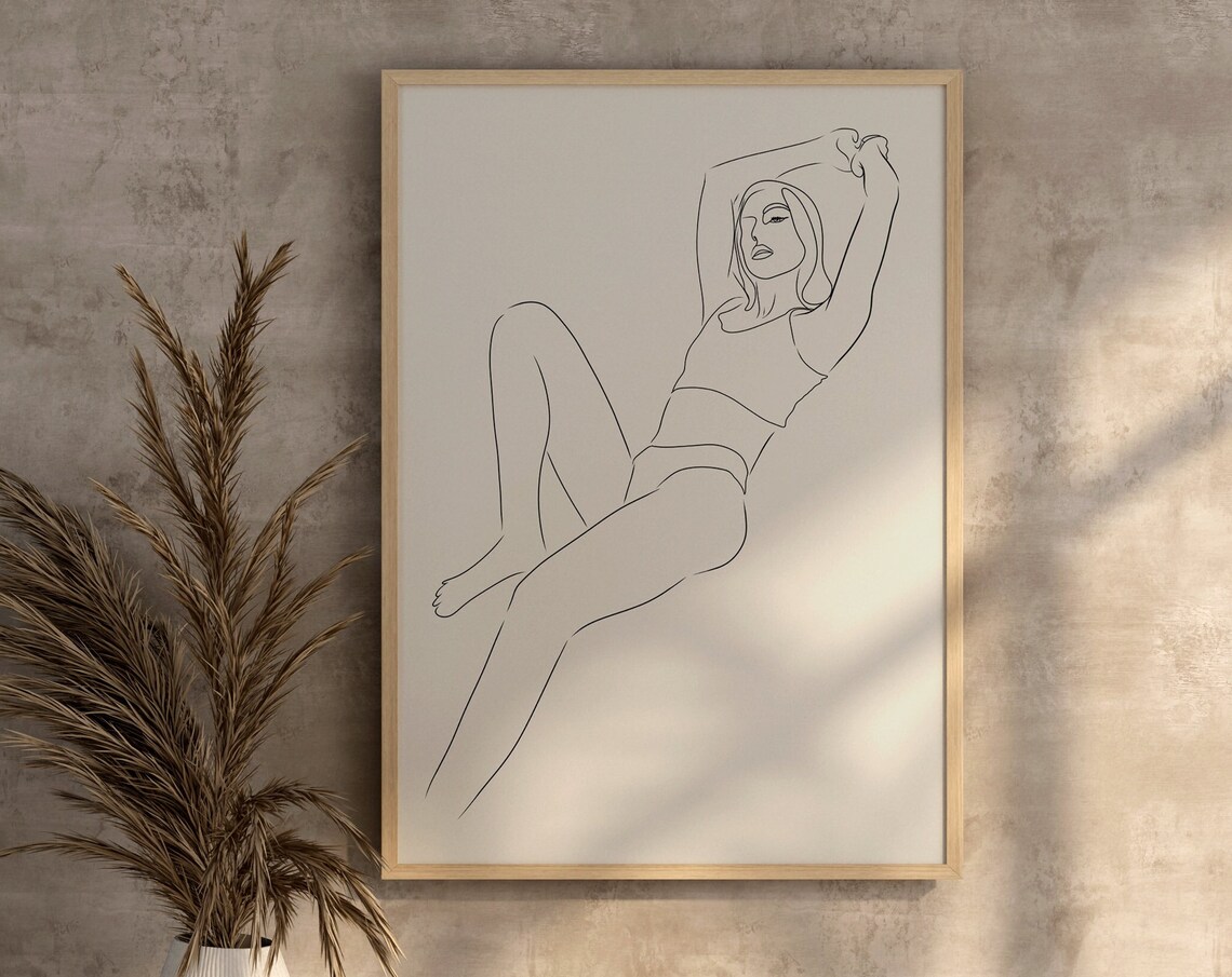 Reclining Woman Lingerie Line Art Minimalist Figure Study Poster