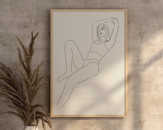 Reclining Woman Lingerie Line Art Minimalist Figure Study Poster