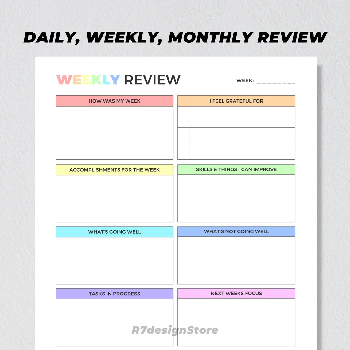 Daily Weekly Monthly Review Planner Printable Reflection Journal Poster - Image 3