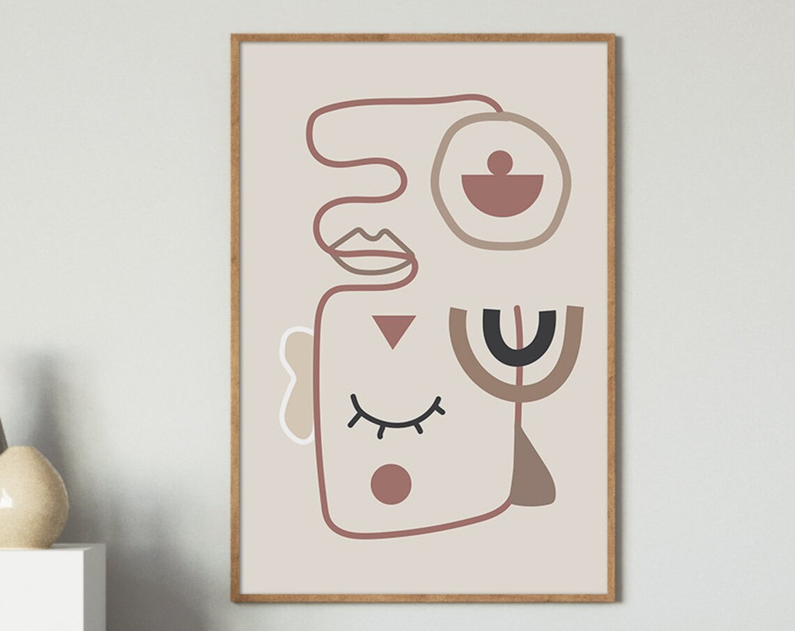 Abstract Geometric Face Line Art Terracotta Modern Portrait Poster - Image 3