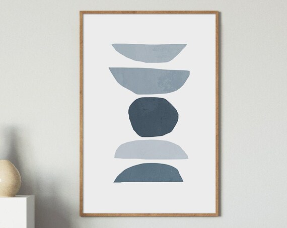 Blue Geometric Circle Print Abstract Art Blue White Wall Art Modern Minimalist Print Living Room Decor Nusery Wall Art