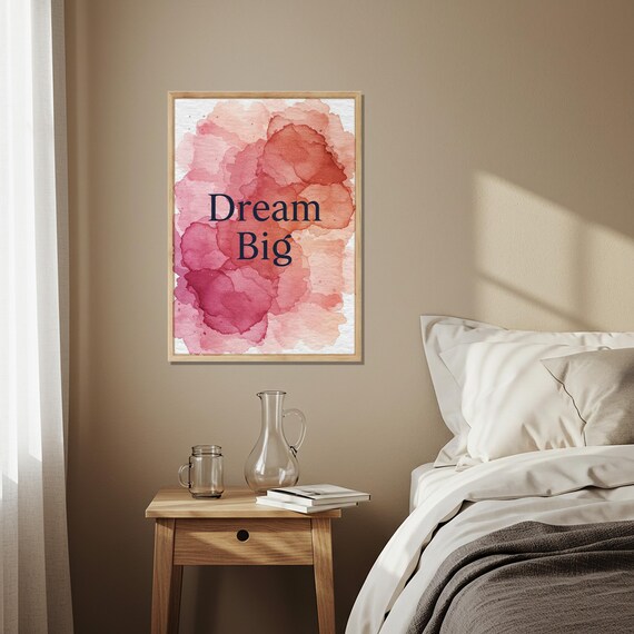 Dream Big Pink Watercolor Floral Washes Navy Serif Quote Poster