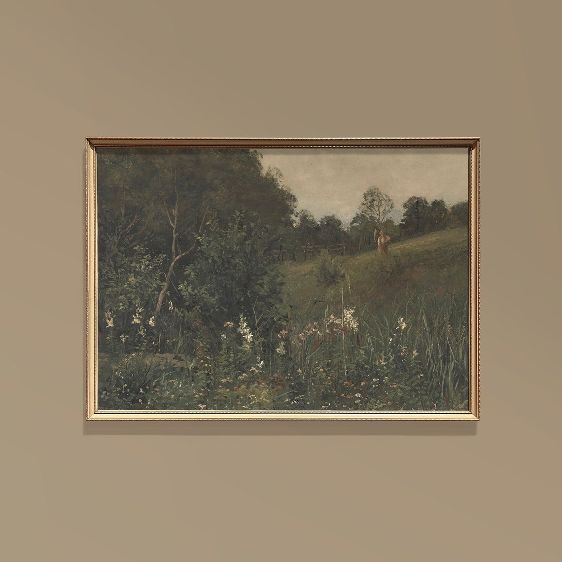 Moody Dark Forest Meadow Vintage Landscape Painting Wall Art - Image 2