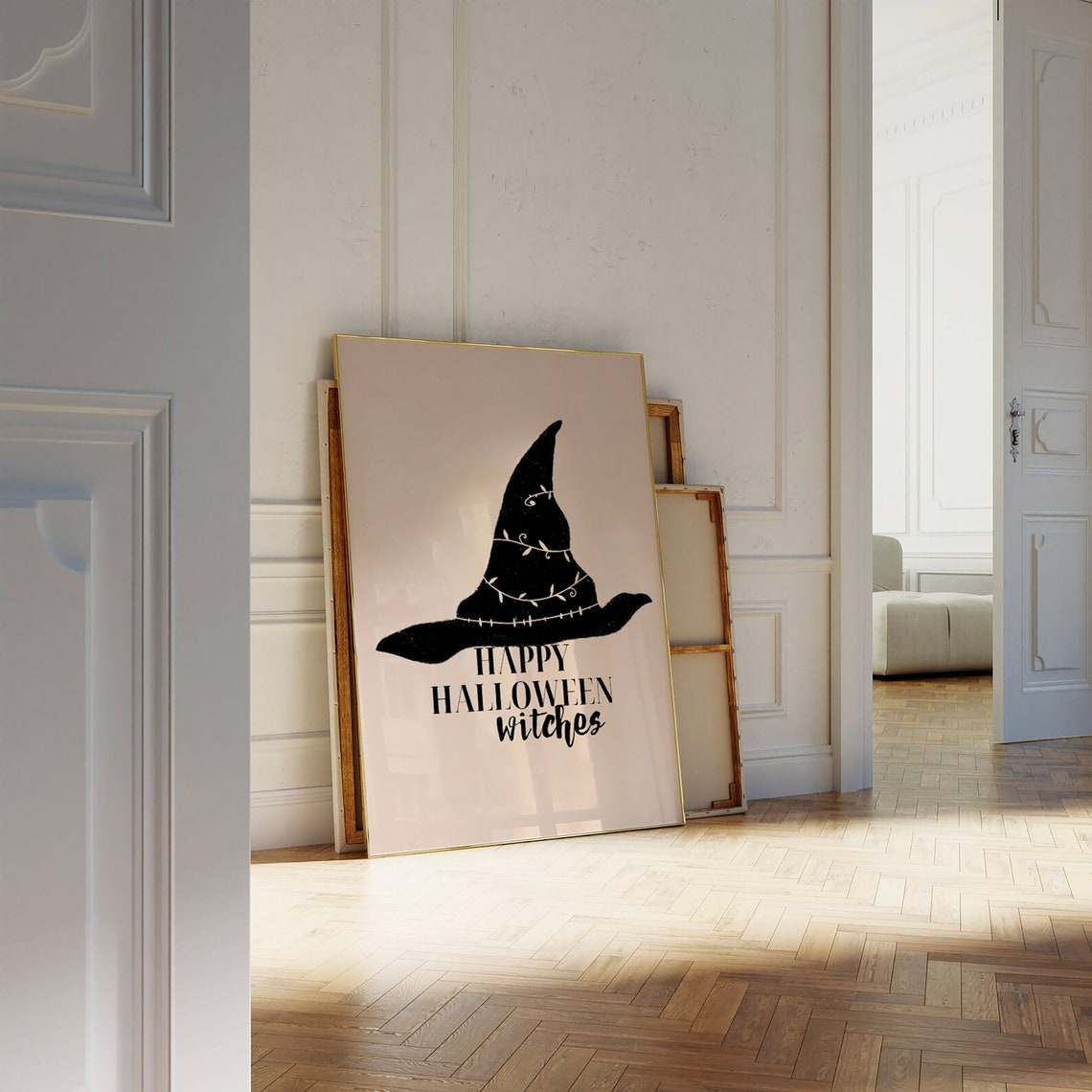 Happy Halloween Witches Witch Hat Black and White Quote Poster - Image 3