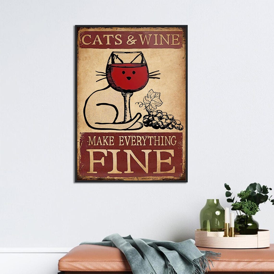 Cats And Wine Make Everything Fine Cat Wine Glass Art Poster - Image 2