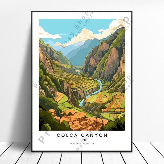Peru Travel Print Colca Canyon Poster Colourful Wall Home Dcor Art Gift