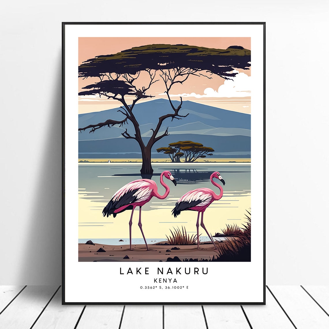 Lake Nakuru Travel Print Colourful Poster Abstract Minimalist Wall Gift