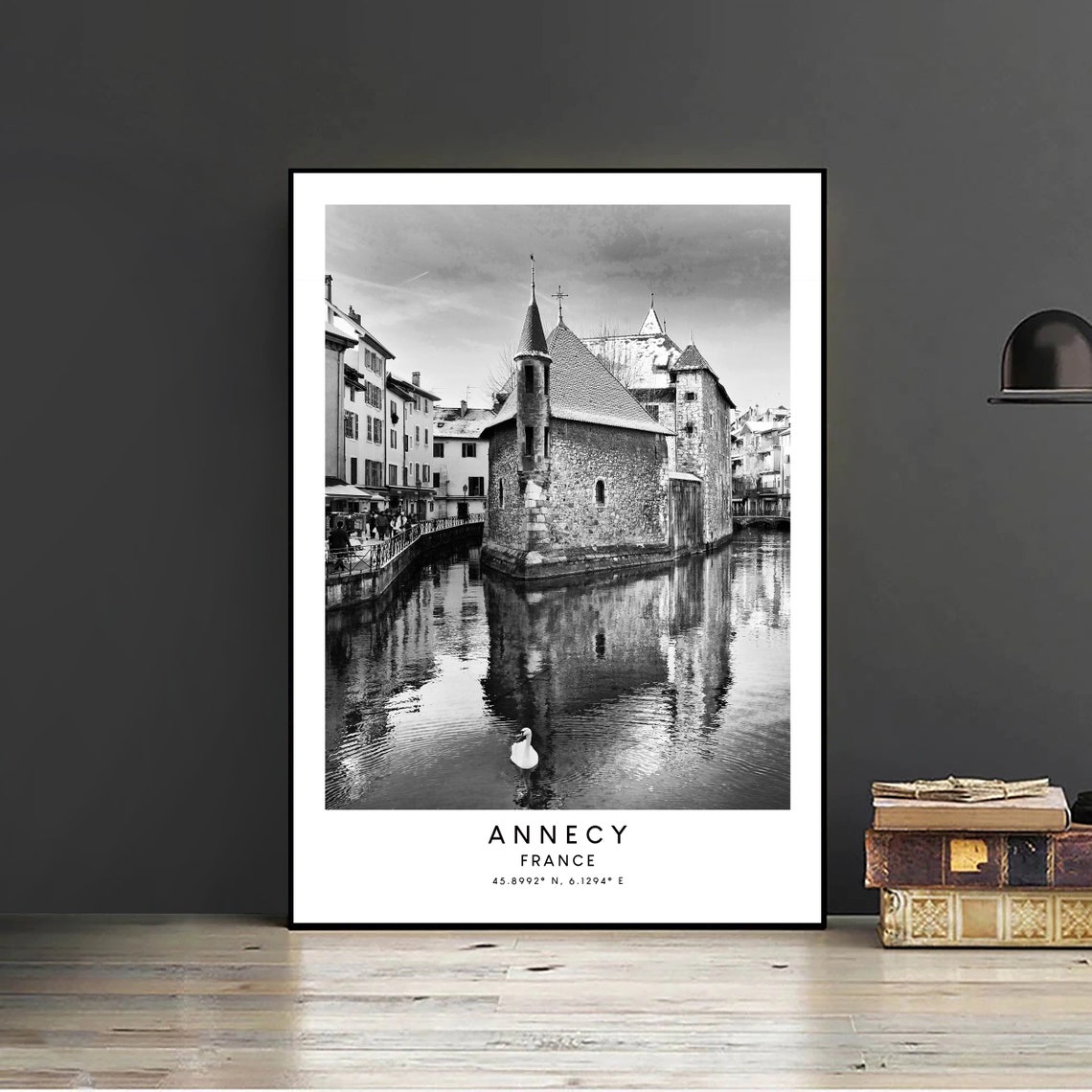 Annecy Travel Print Black And White Annecy Poster Annecy France Art Print Annecy Wall Print Minimalist Annecy Wall Art Annecy Gift Print - Image 2