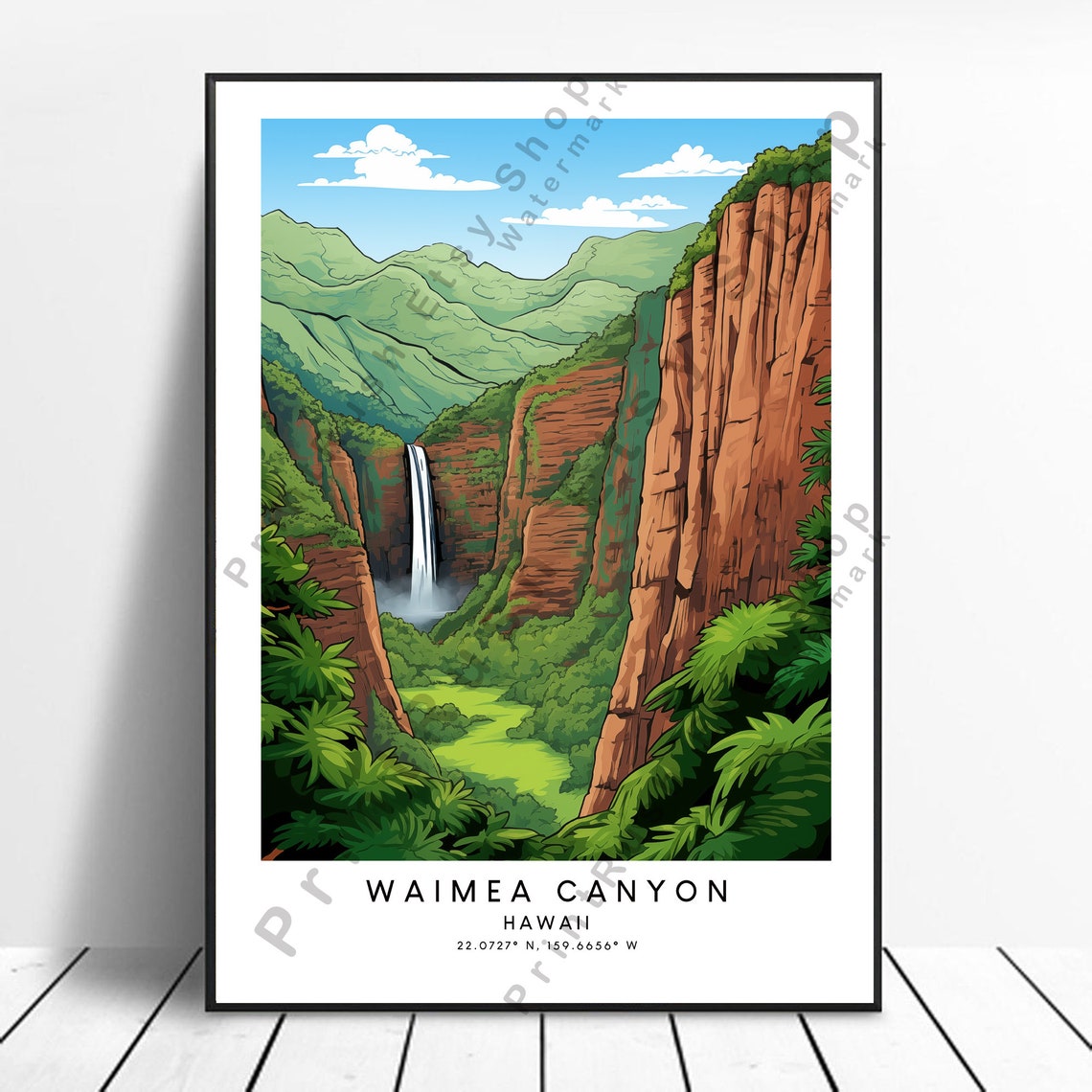Waimea Canyon Print Travel Poster Art Minimalist Wall Dcor Gift