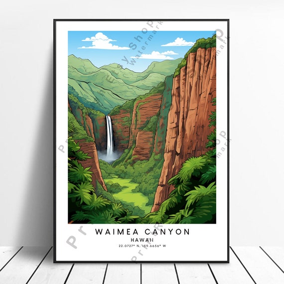 Waimea Canyon Print Travel Poster Art Minimalist Wall Dcor Gift