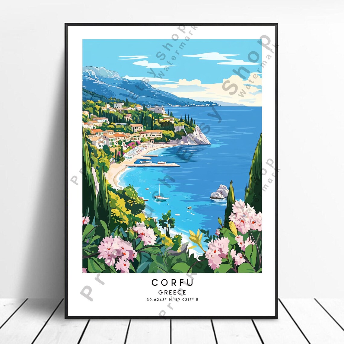 Corfu Travel Poster, Greece Colourful Wall Art