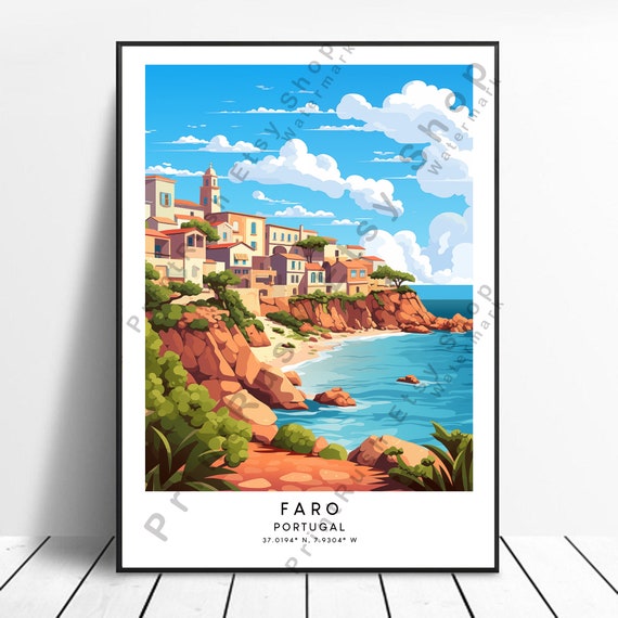 Faro Portugal Travel Print Colourful Poster Abstract Minimalist Wall Art Hanging Gift