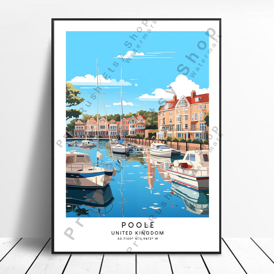 Poole England Harbor Sailboats Seaside Travel Destination Poster