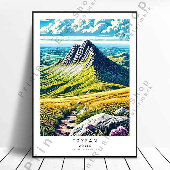 Tryfan Wales Rocky Mountain Peak Golden Grass Hiking Travel Poster