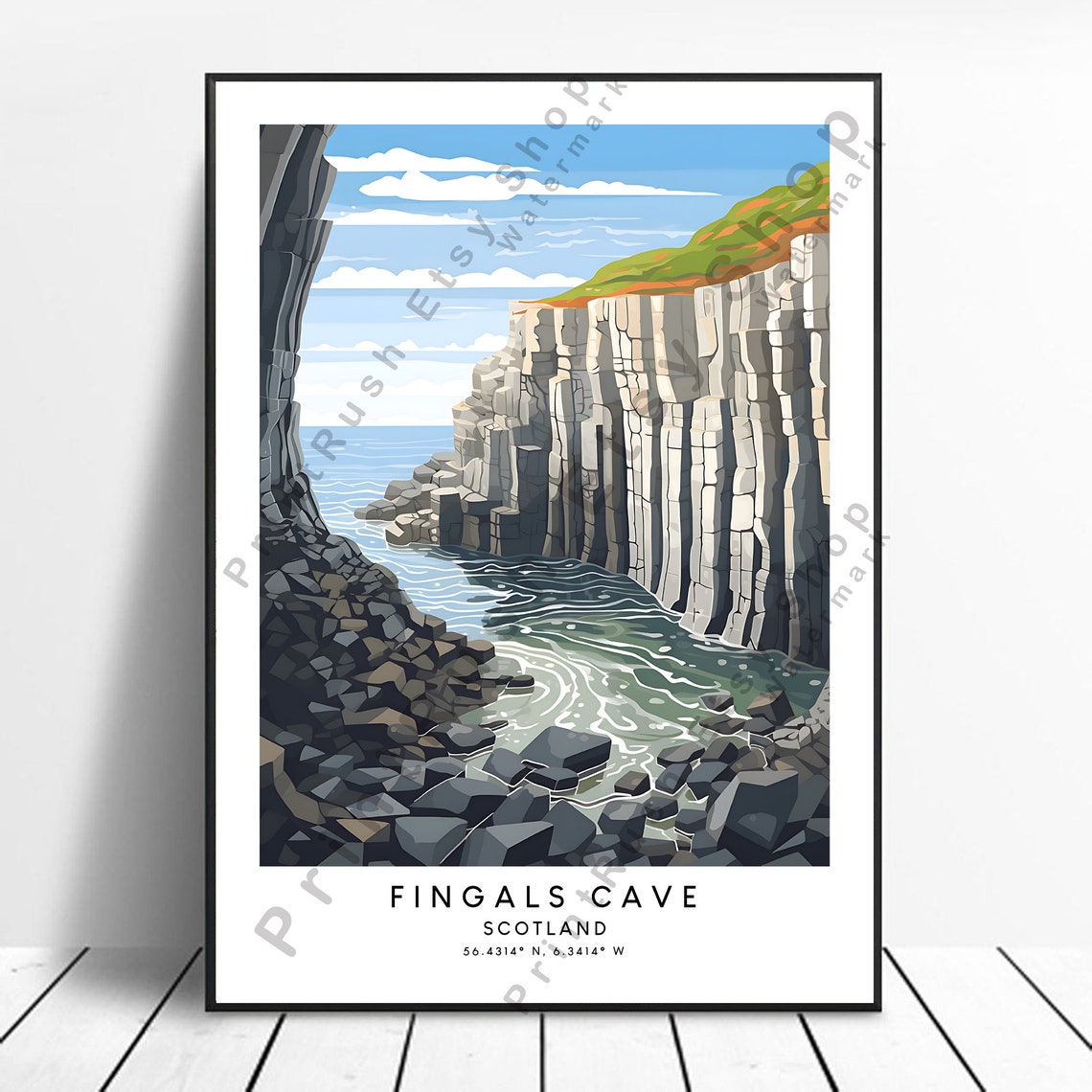 Staffa Travel Print Colourful Fingals Cave Poster Abstract Minimalist Artwork Gift