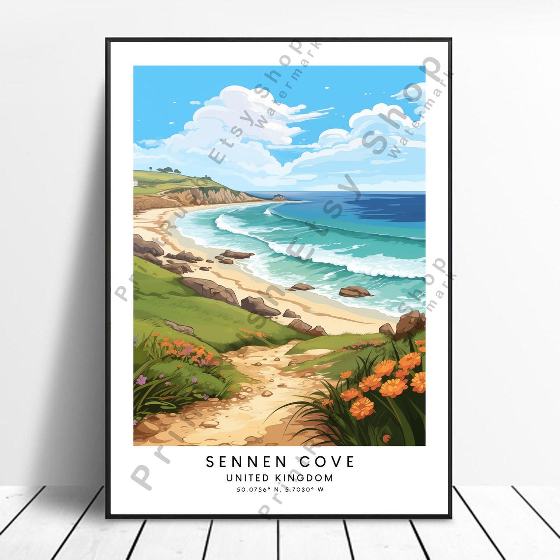 Sennen Cove United Kingdom Beach Coastal Path Ocean Travel Poster