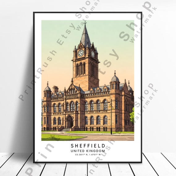 Sheffield United Kingdom Illustration Wall Art Poster Home Decor Print England Landmark Hanging