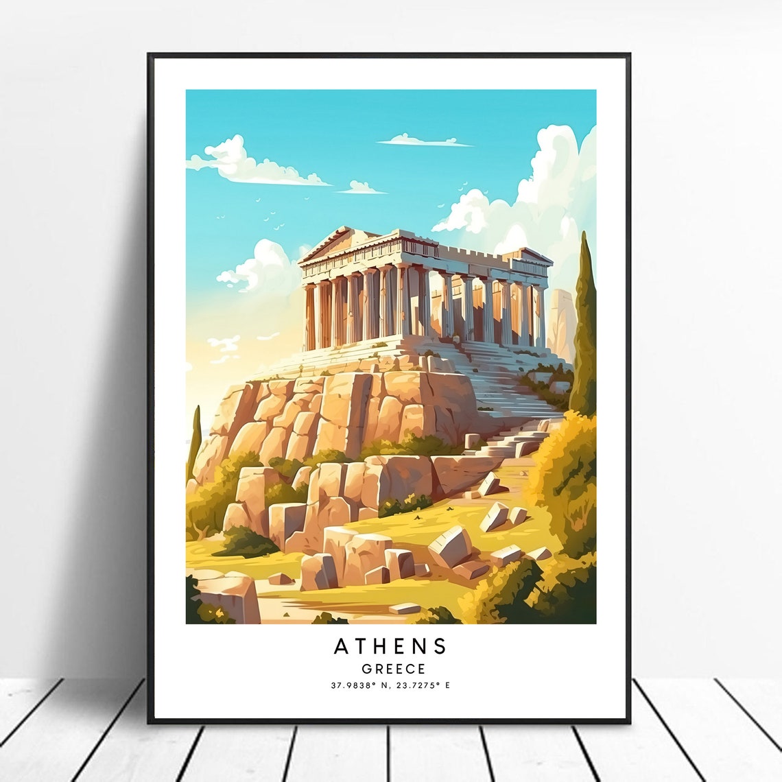 Greece Travel Print Colourful Parthenon Poster Abstract Minimalist Athens Wall Art Gift