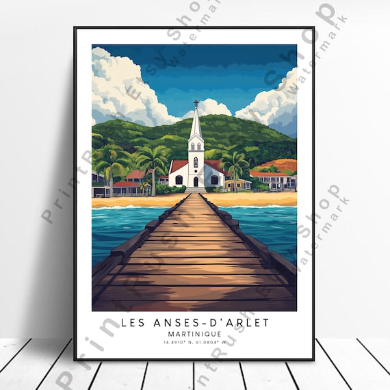 Les Anses d Arlet Martinique Beach Church Pier Travel Poster