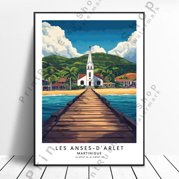 Martinique Travel Illustration Poster Les Anses Darlet Print Caribbean Art Home Dcor Gift