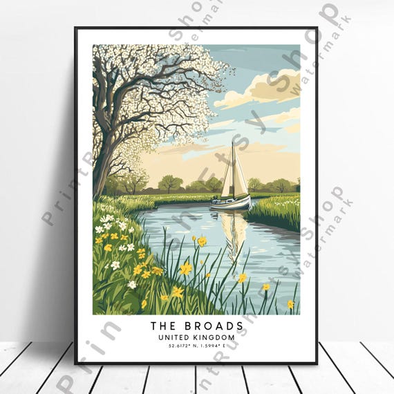 The Broads National Park Poster Illustration Print Home Decor Wall England Colourful Art Gift