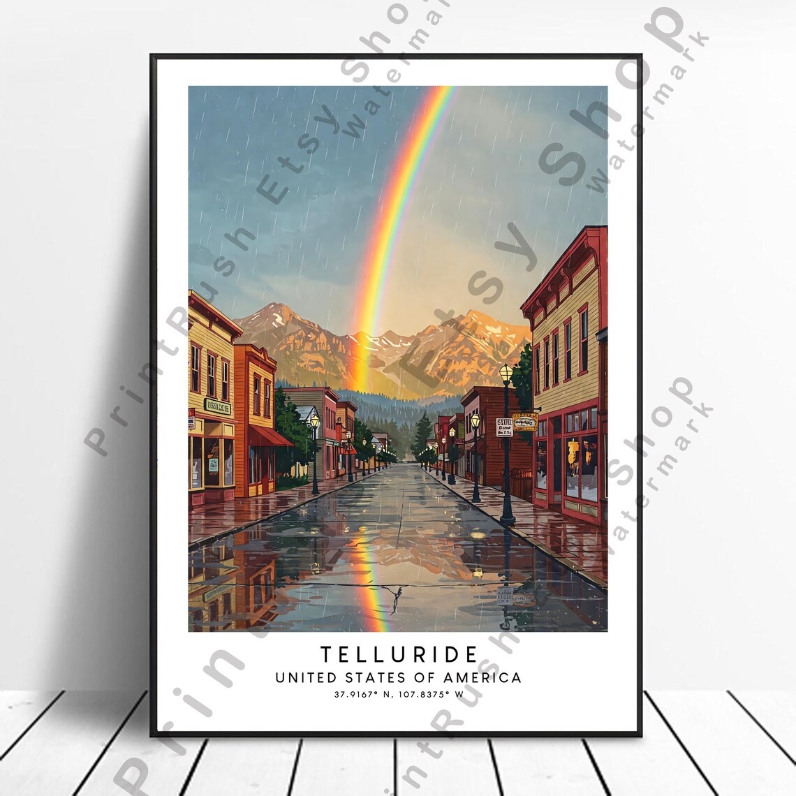 Telluride Colorado Rainbow Main Street Mountain Town Travel Poster