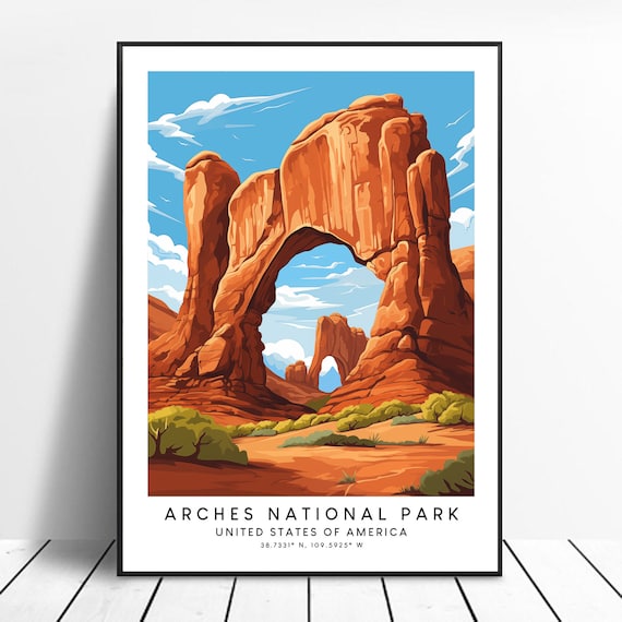Arches National Park Red Rock Desert Arch Utah Vintage Travel Poster