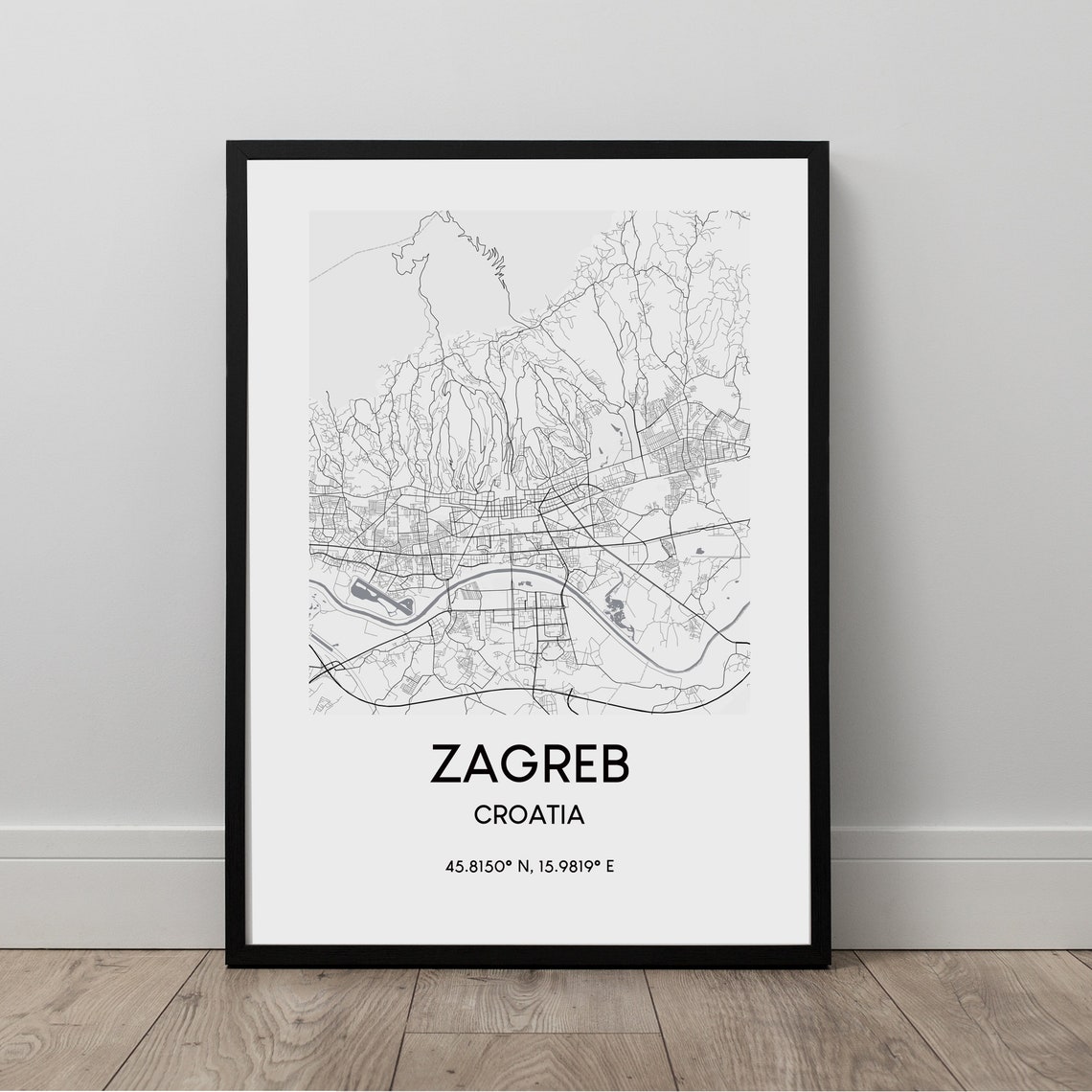 Fine Zagreb Croatia Minimalist Black And White City Map Poster