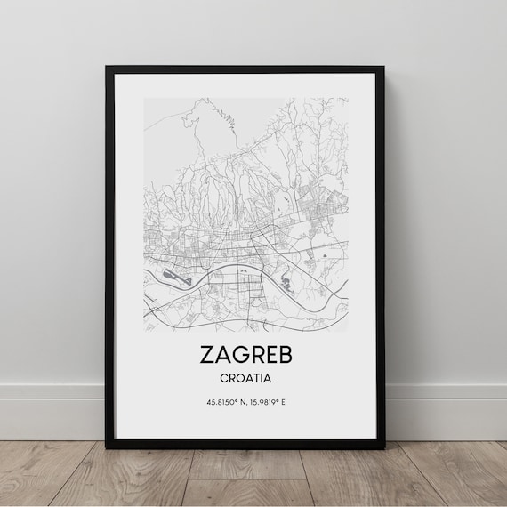 Zagreb City Map Print Croatia Poster Travel Of Minimalist Art Wall Gift