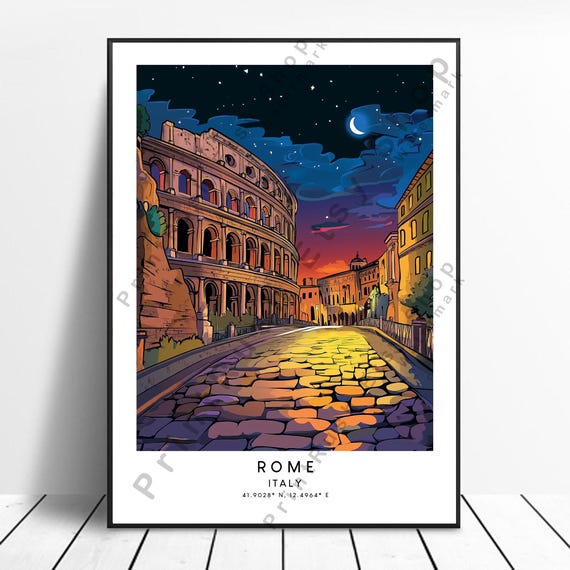 Rome Travel Poster Print Wall Hanging Art Colourful Home Dcor Illustration Italy Gift