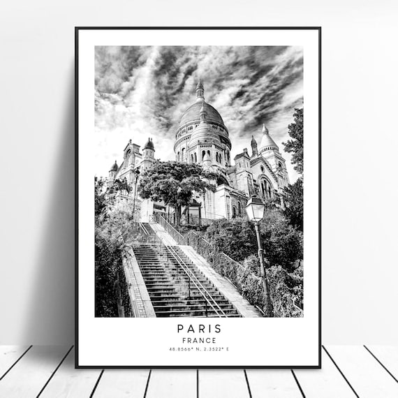 Paris Travel Poster, Black and White Minimalist