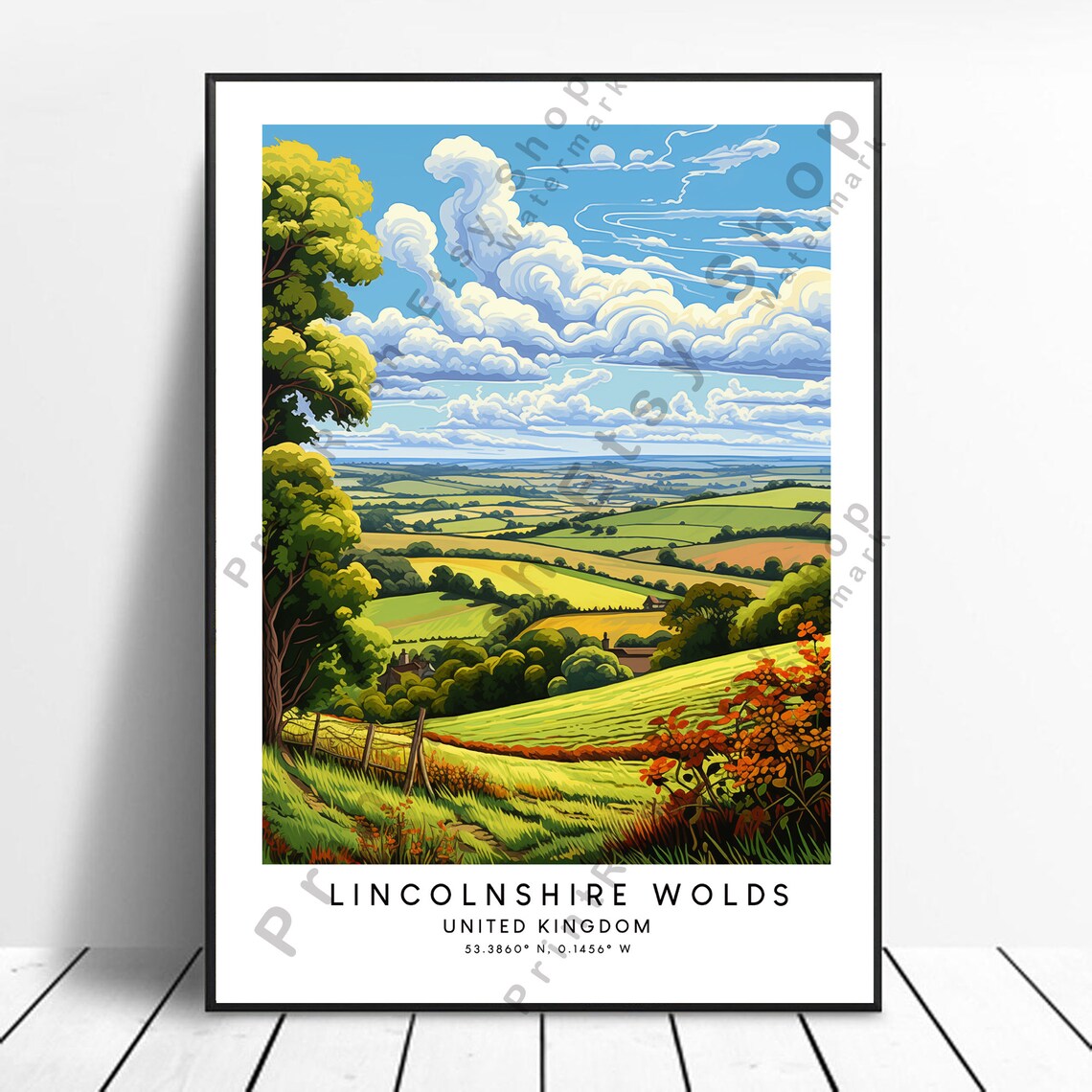 Lincolnshire Wolds Colorful Poster, Modern Landscape